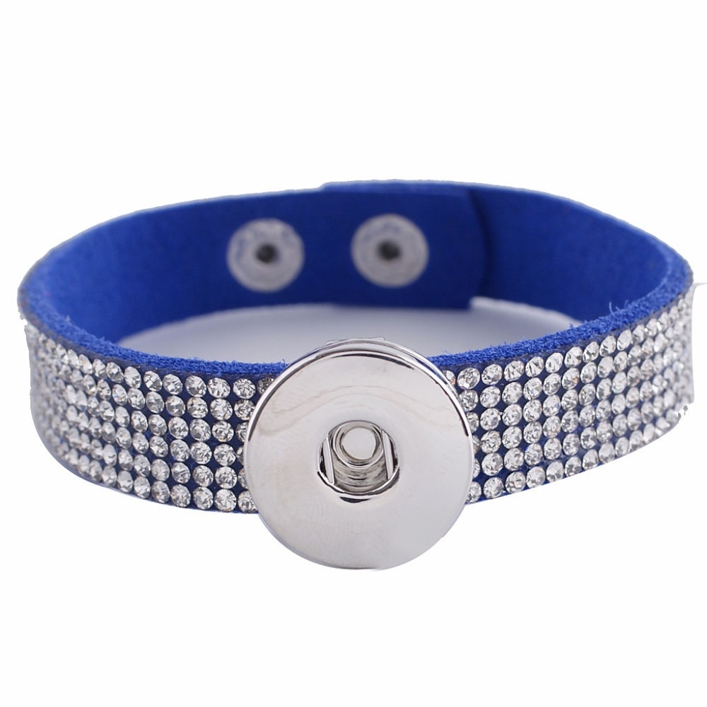 Snap Button Jewelry Blue Rhinestone Bracelet